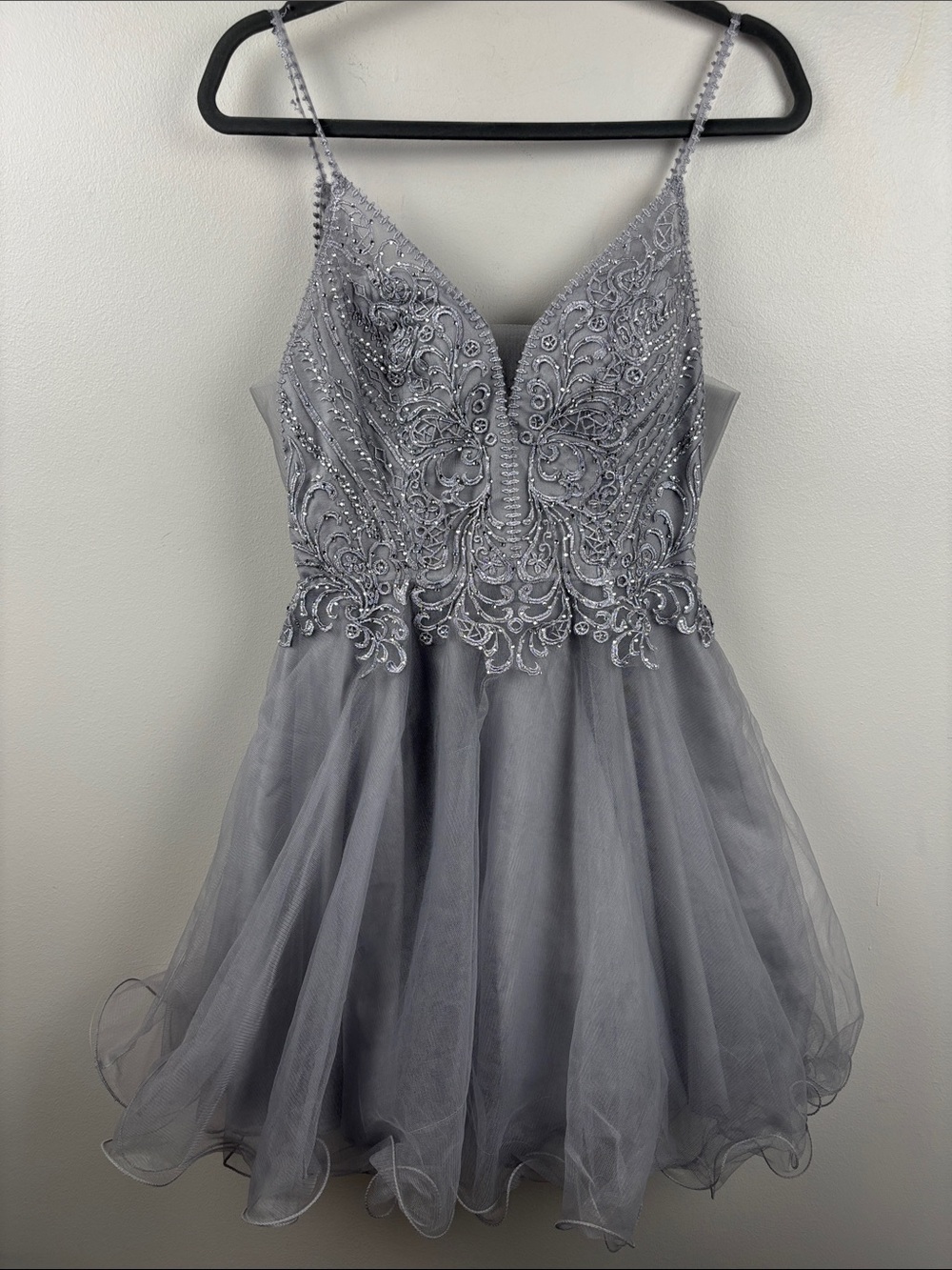 Dancing Queen Silver-Gray Beaded Tulle Dress Medium